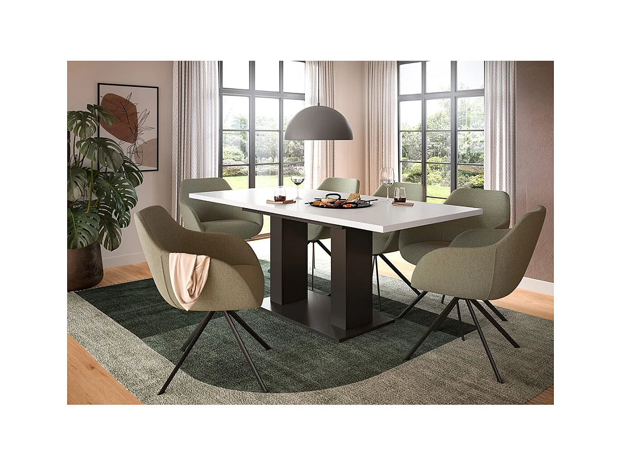 Motion table de salle à manger double colonne 90x150/190 cm avec 1 rallonge blanc, gris.