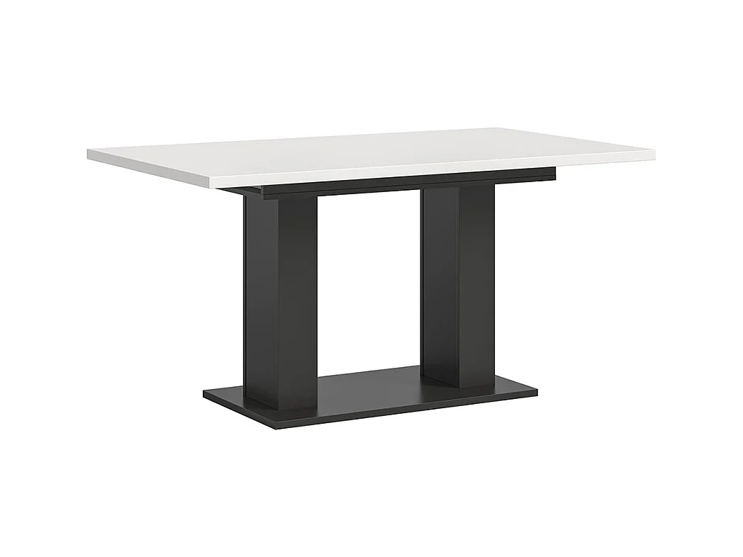 Motion eetkamertafel dubbele zuilpoot 90x150/190cm incl. 1 verlengblad wit, grijs.