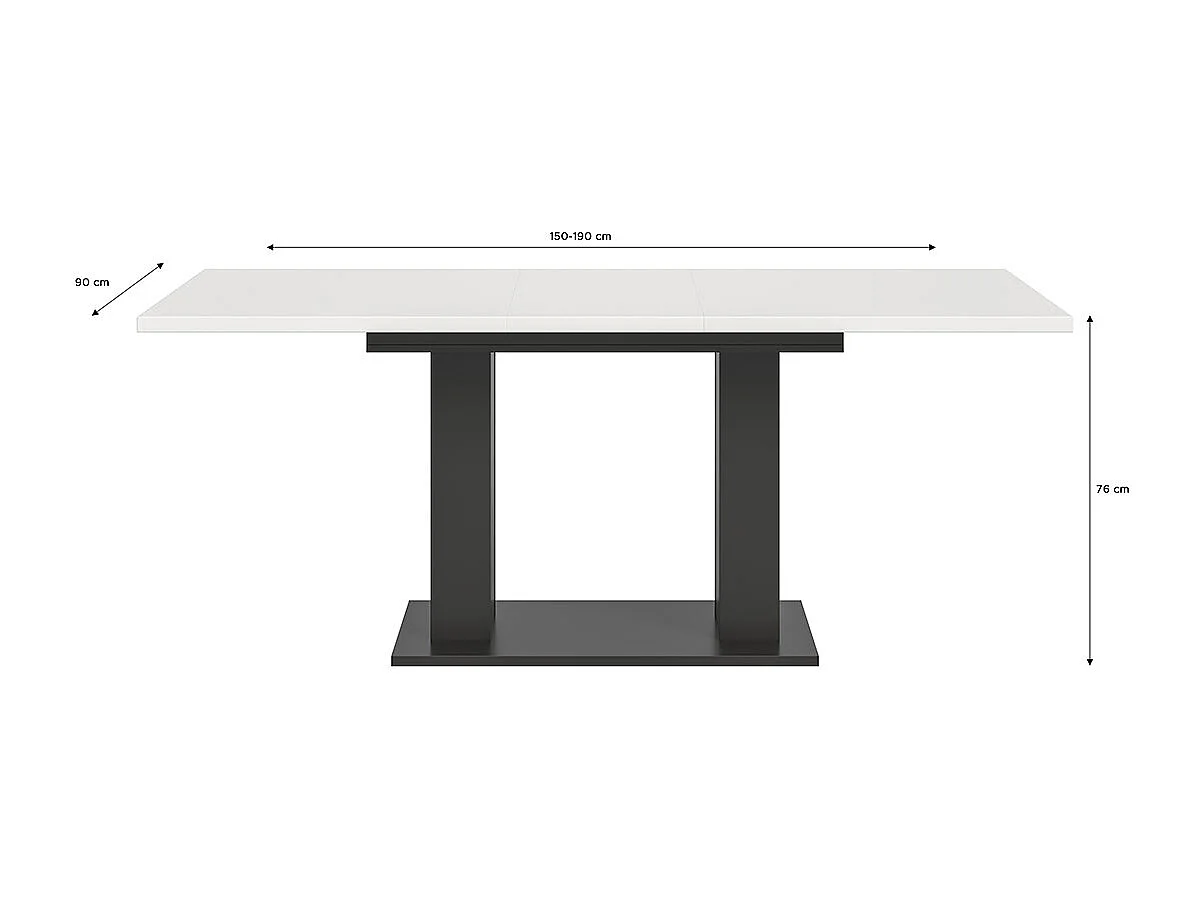 Motion table de salle à manger double colonne 90x150/190 cm avec 1 rallonge blanc, gris.