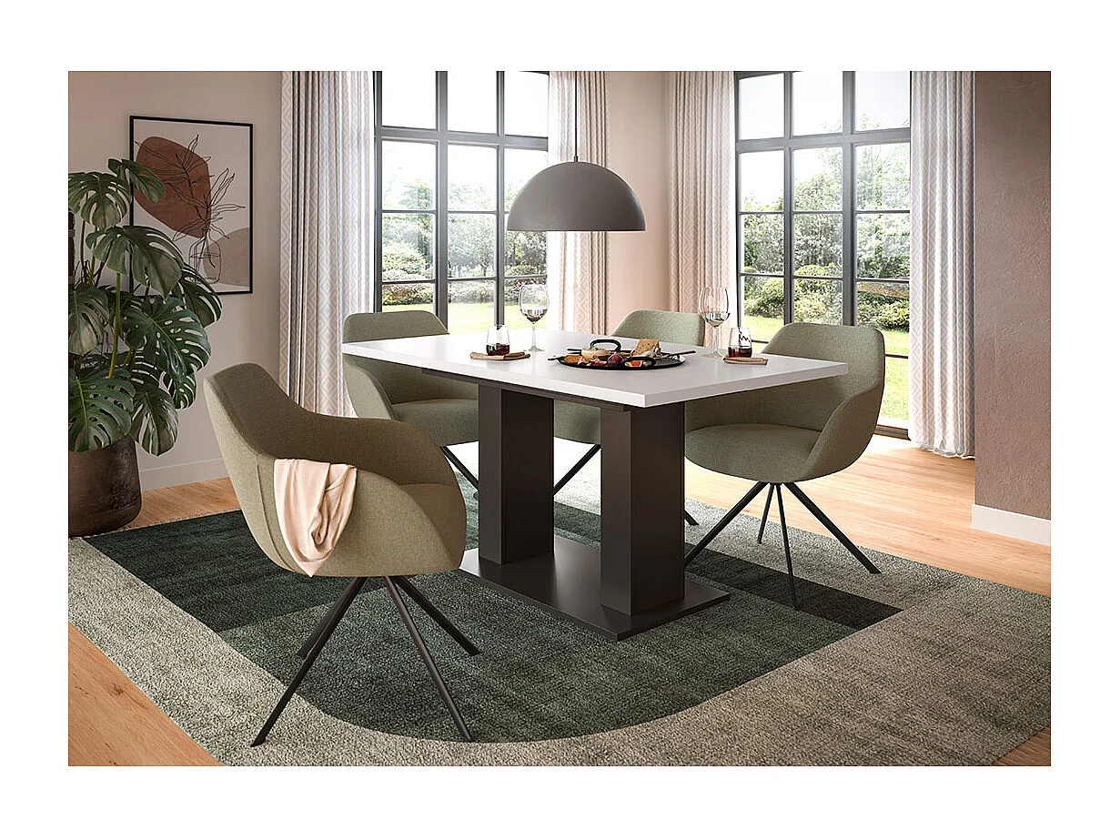 Motion table de salle à manger double colonne 90x150/190 cm avec 1 rallonge blanc, gris.