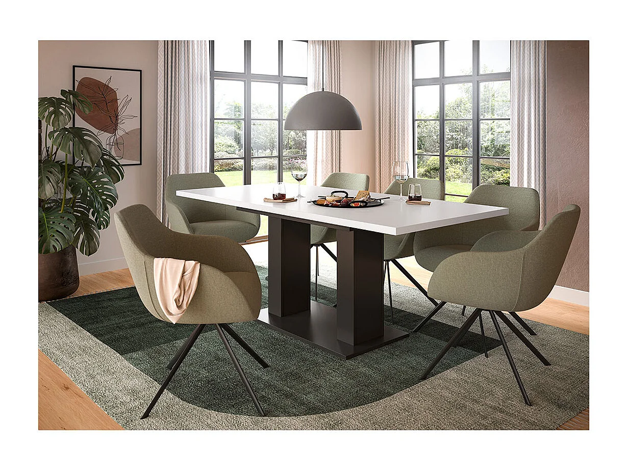 Motion table de salle à manger double colonne 90x150/190 cm avec 1 rallonge blanc, gris.