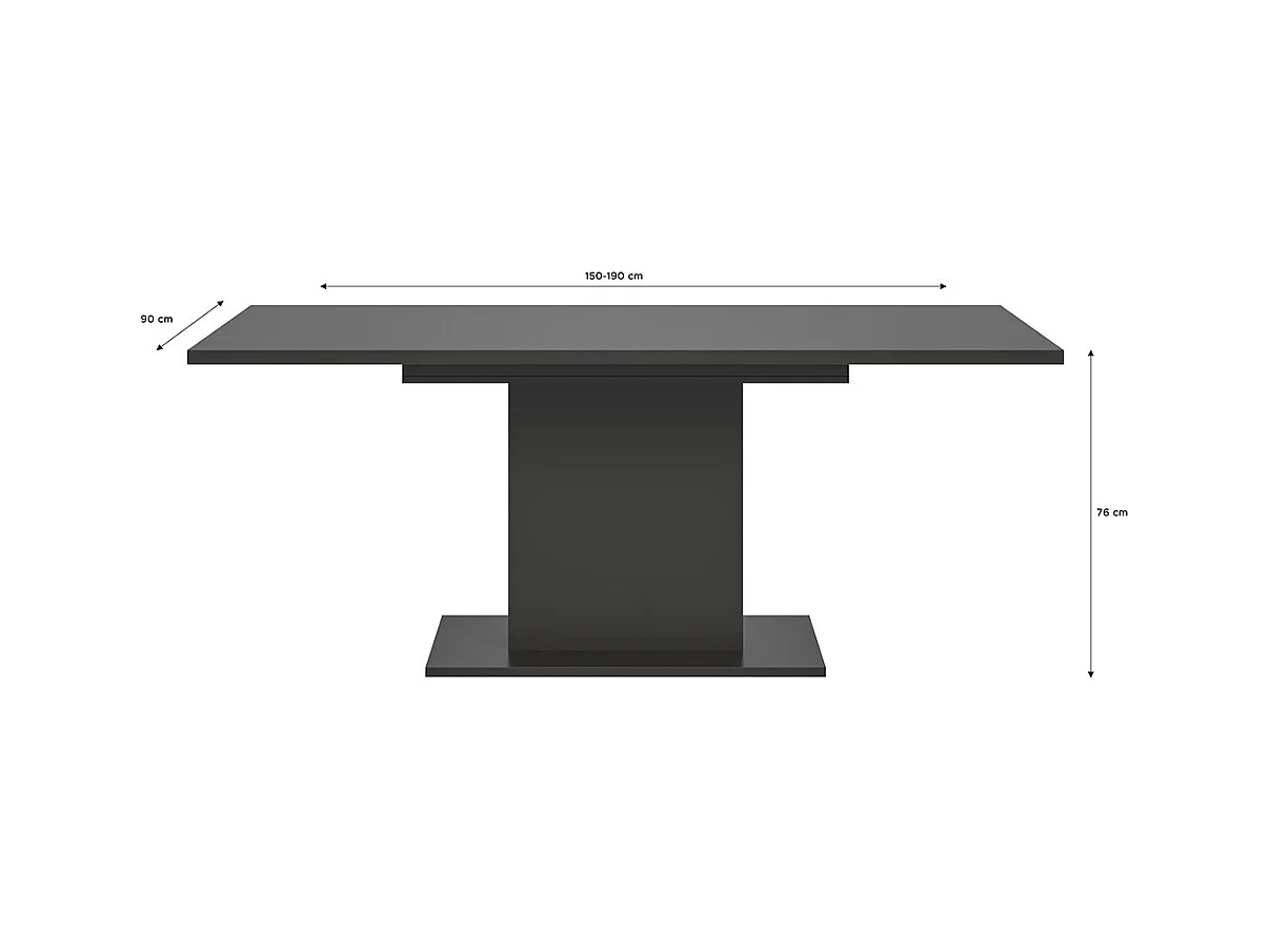 Motion table de salle à manger pied colonne 90x150/190 cm avec 1 rallonge gris.