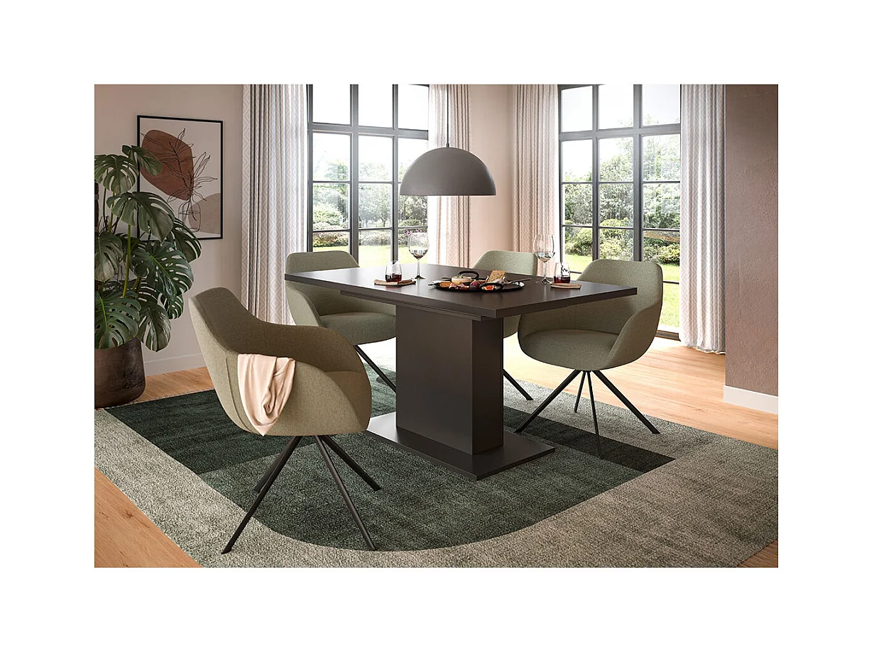 Motion table de salle à manger pied colonne 90x150/190 cm avec 1 rallonge gris.