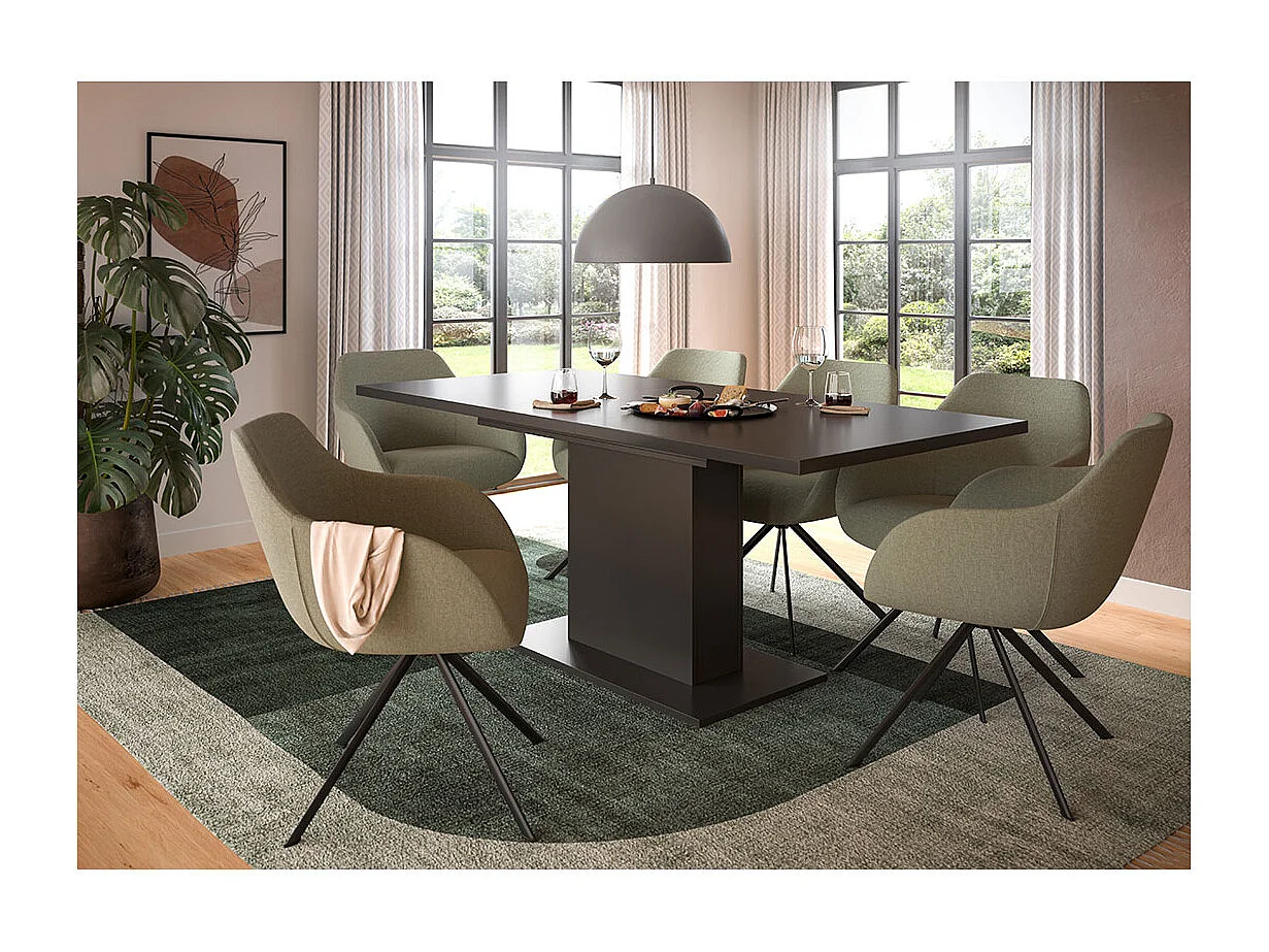 Motion table de salle à manger pied colonne 90x150/190 cm avec 1 rallonge gris.