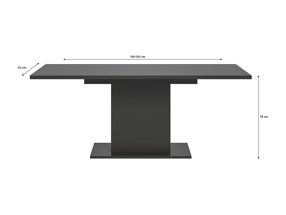 Motion eetkamertafel zuilpoot 90x150/190cm incl. 1 verlengblad grijs.