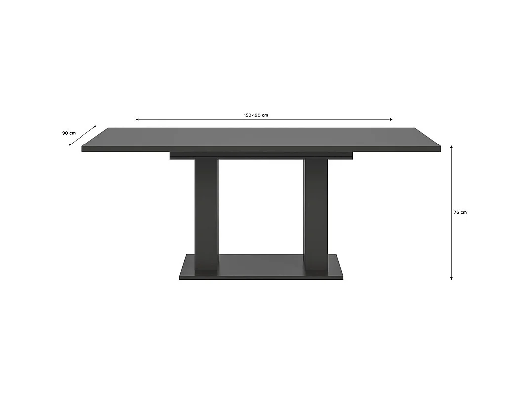 Motion table de salle à manger double colonne 90x150/190 cm avec 1 rallonge gris.