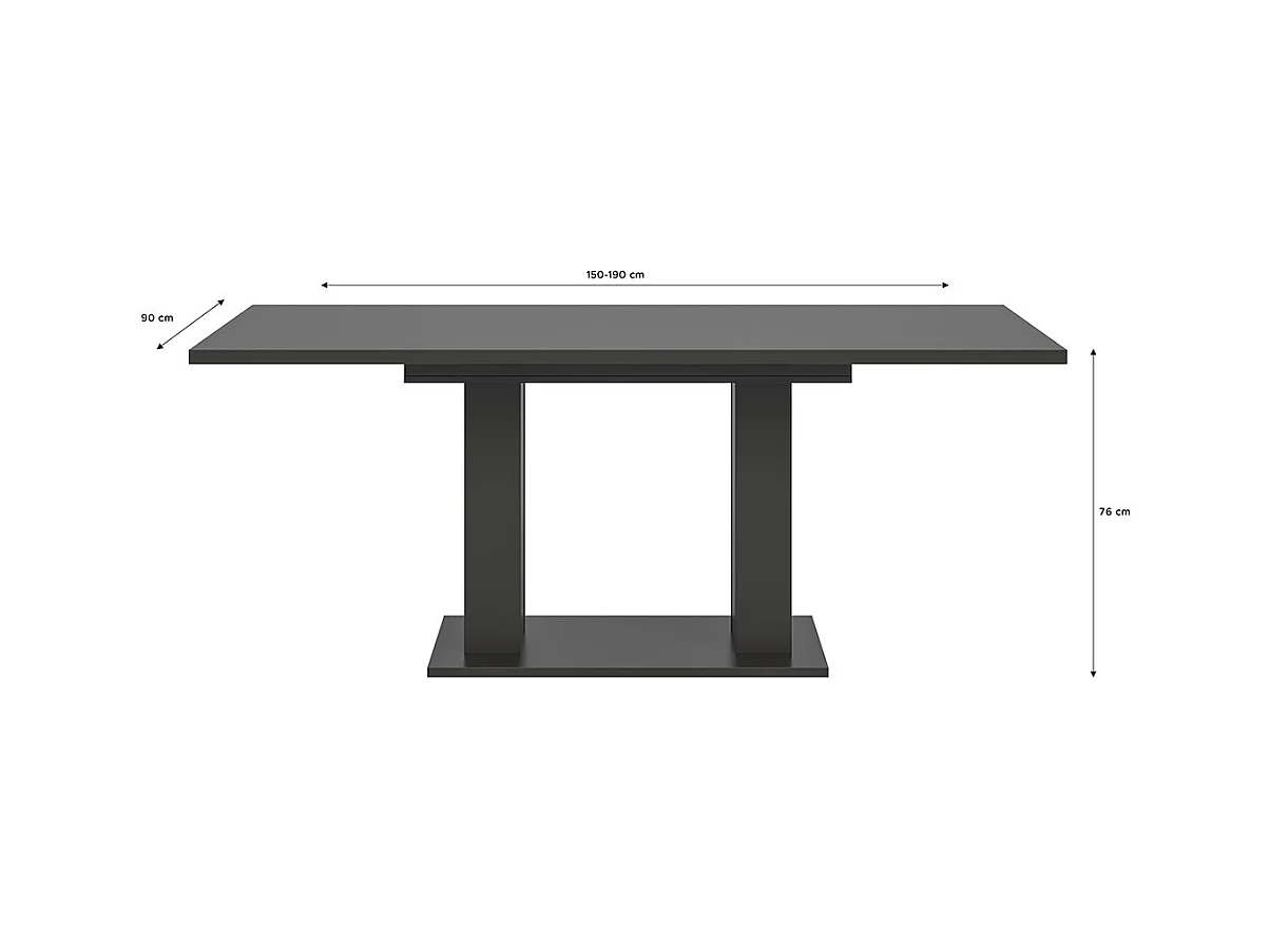 Motion table de salle à manger double colonne 90x150/190 cm avec 1 rallonge gris.