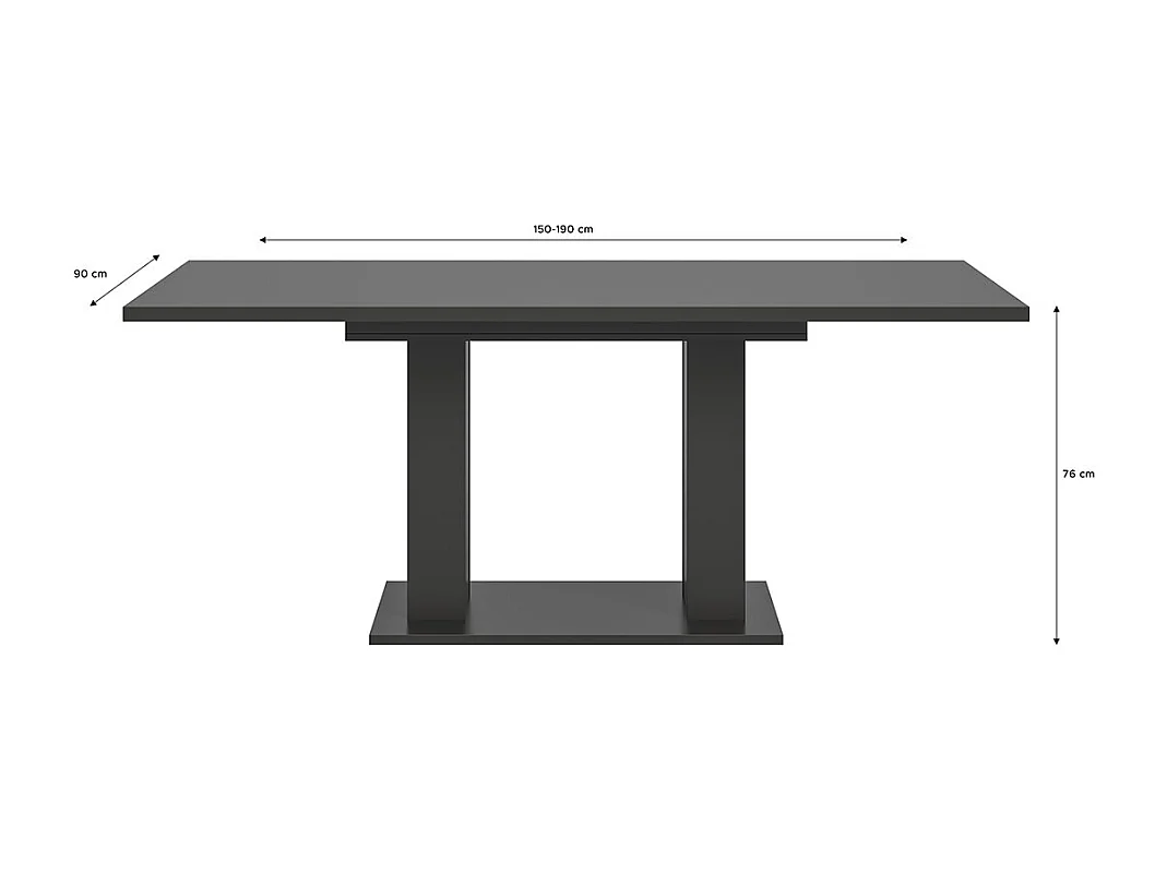 Motion eetkamertafel dubbele zuilpoot 90x150/190cm incl. 1 verlengblad grijs.