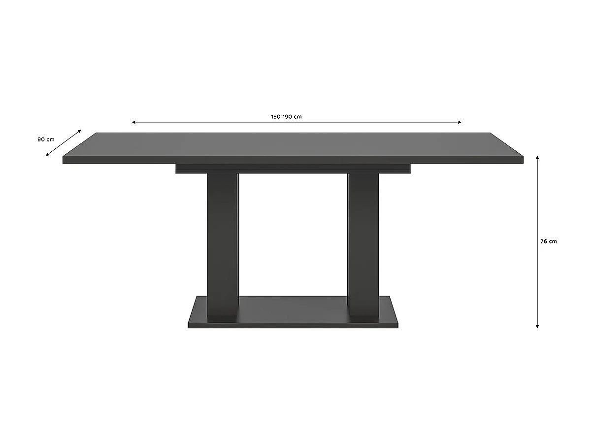 Motion eetkamertafel dubbele zuilpoot 90x150/190cm incl. 1 verlengblad grijs.