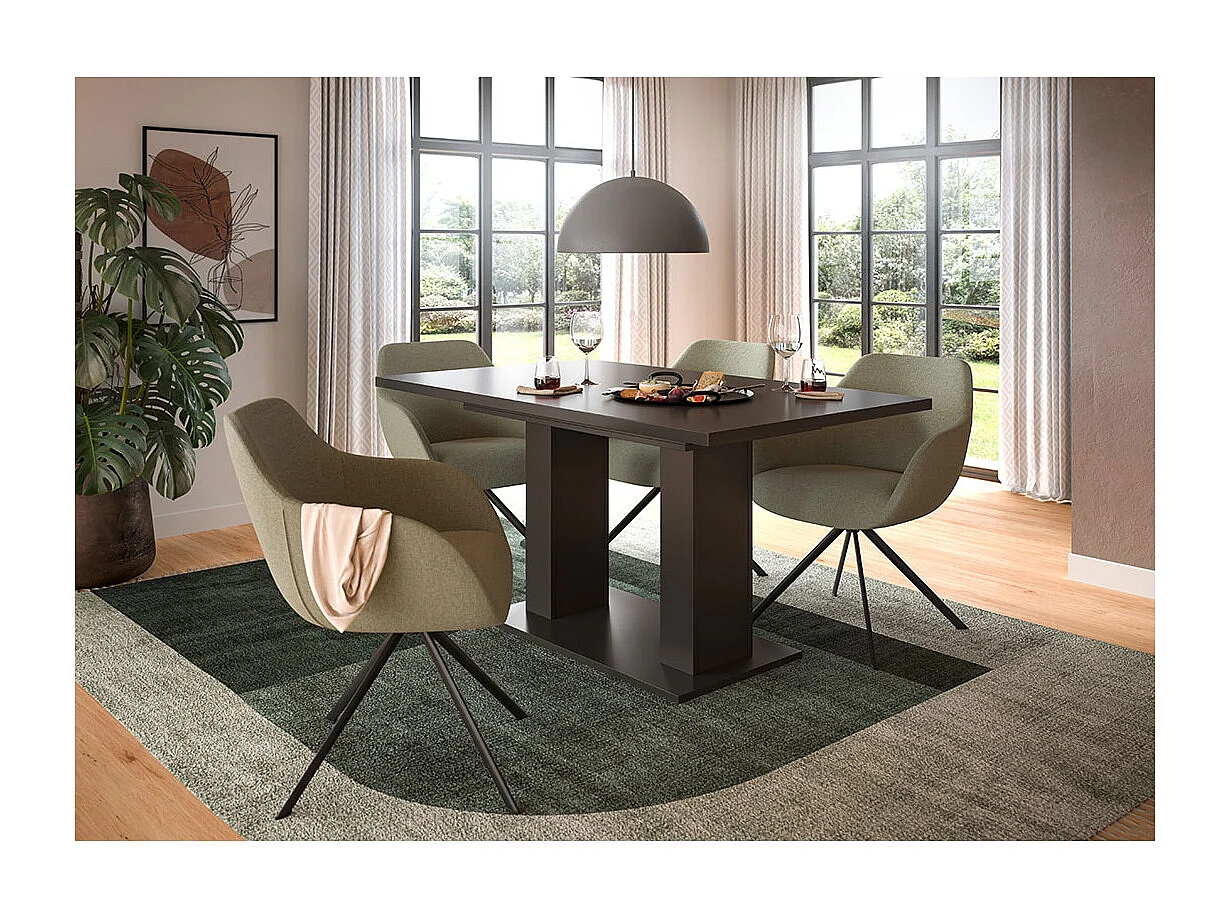 Motion eetkamertafel dubbele zuilpoot 90x150/190cm incl. 1 verlengblad grijs.