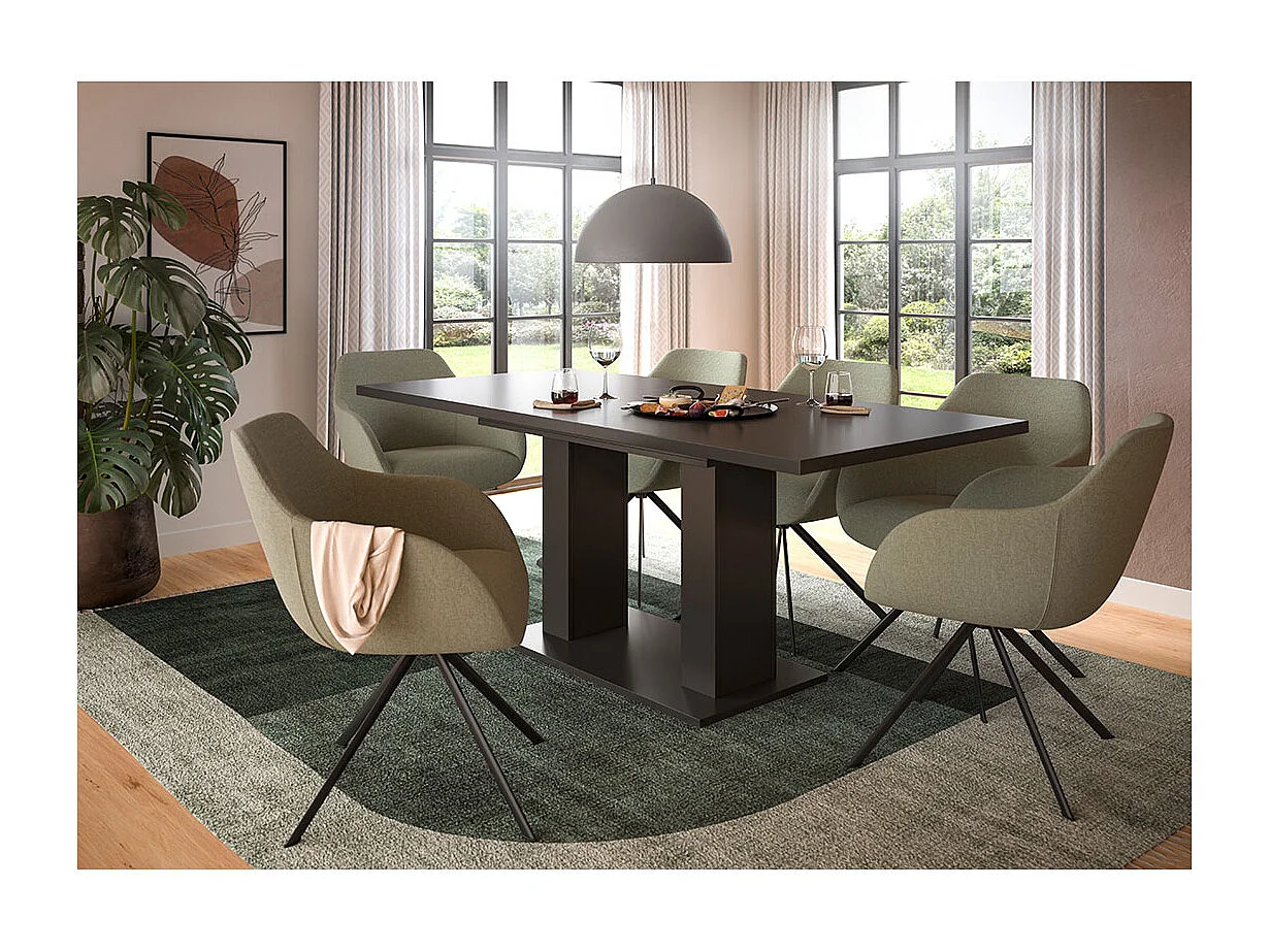 Motion eetkamertafel dubbele zuilpoot 90x150/190cm incl. 1 verlengblad grijs.