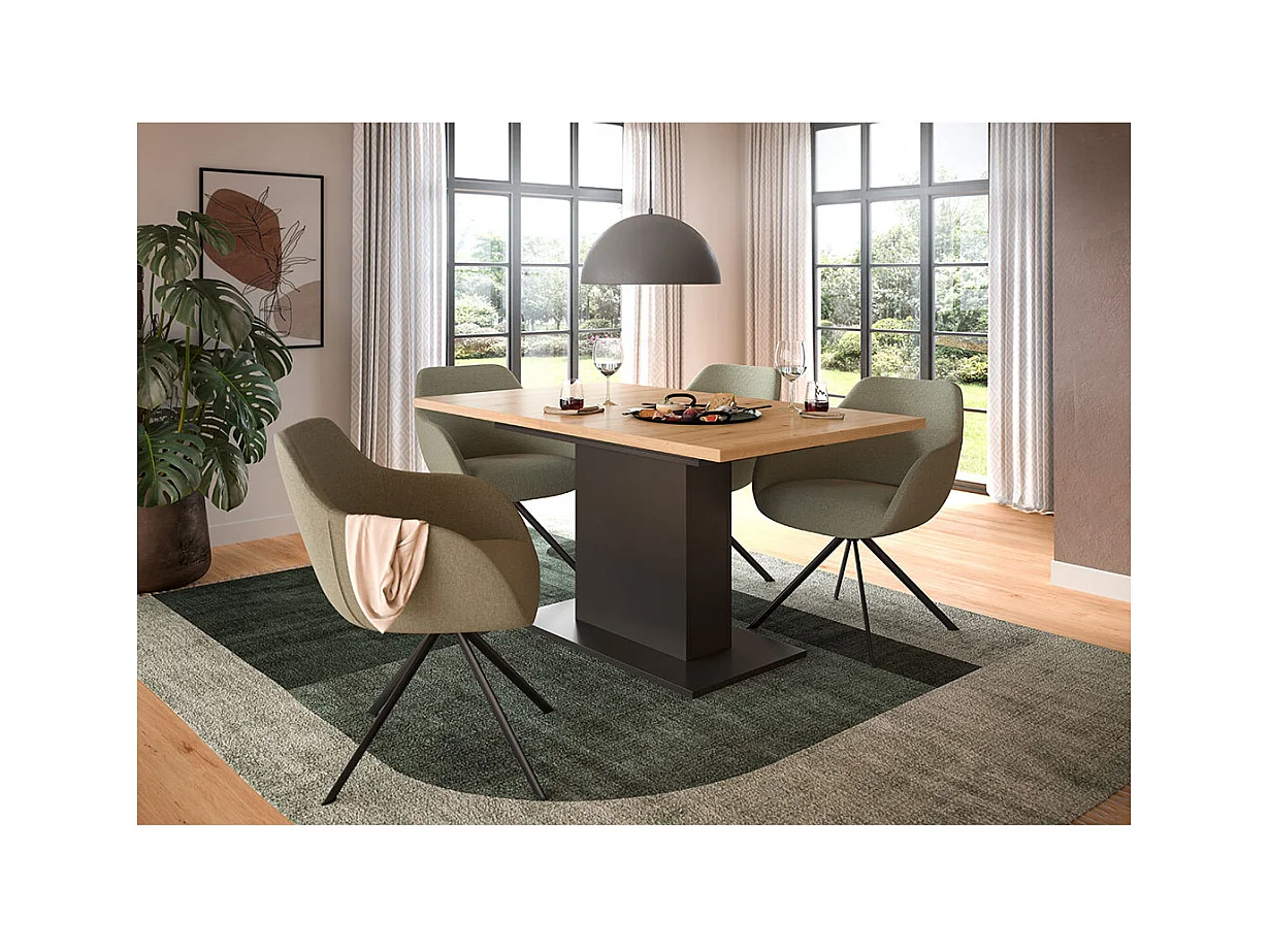 Motion table de salle à manger pied colonne 90x150/190 cm avec 1 rallonge chêne décor, gris.