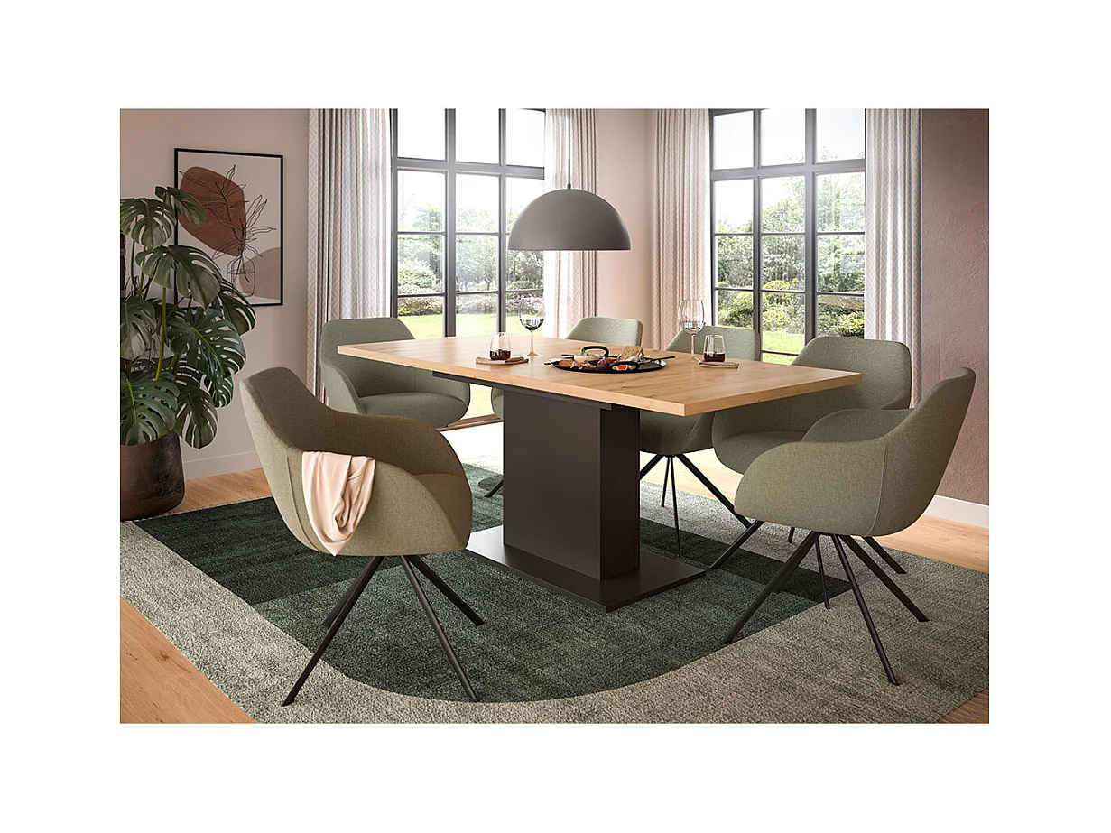 Motion table de salle à manger pied colonne 90x150/190 cm avec 1 rallonge chêne décor, gris.