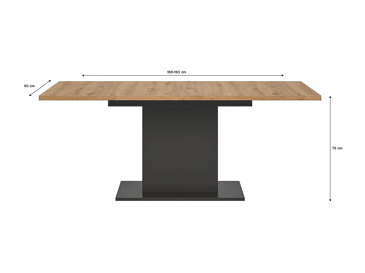 Motion eetkamertafel zuilpoot 90x150/190cm incl. 1 verlengblad eik decor, grijs.