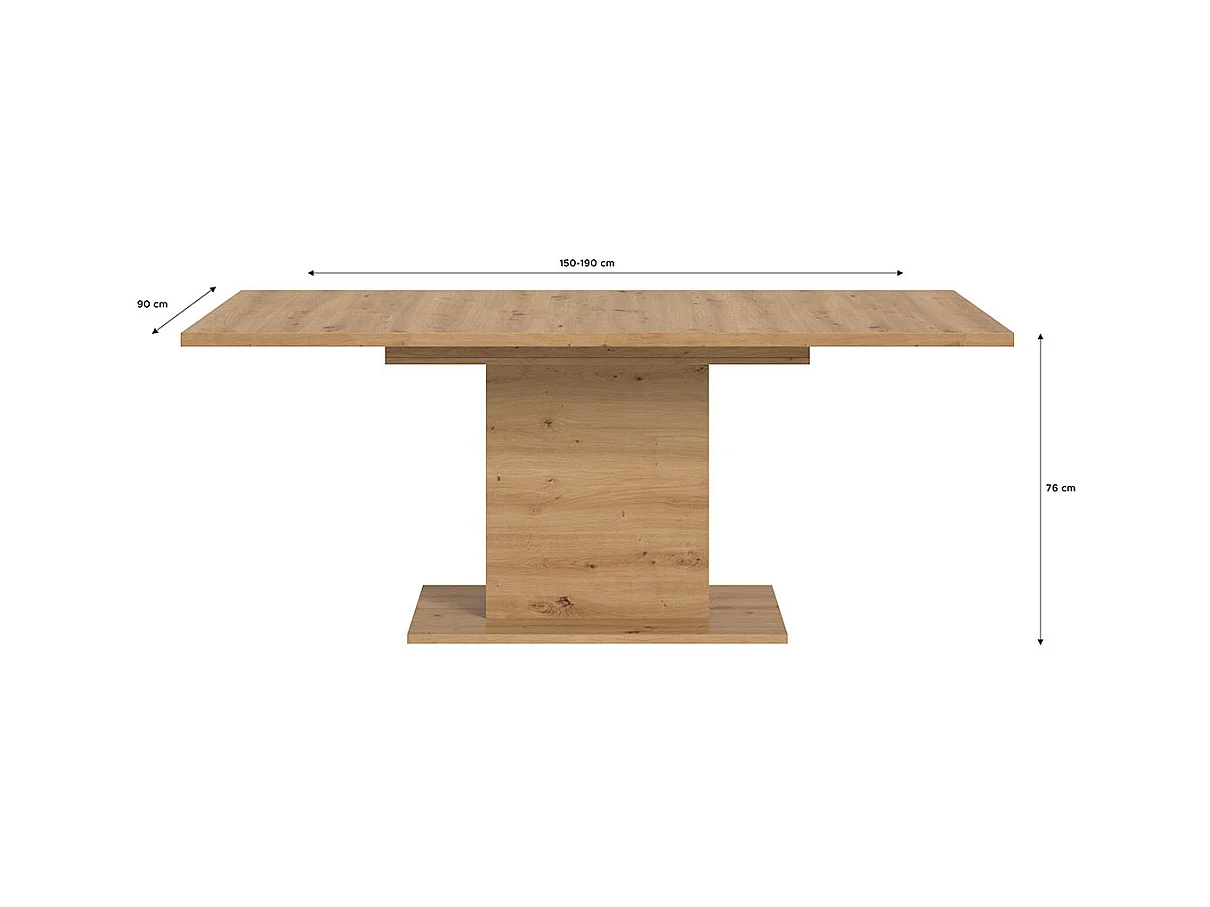 Motion table de salle à manger pied colonne 90x150/190 cm avec 1 rallonge chêne décor.