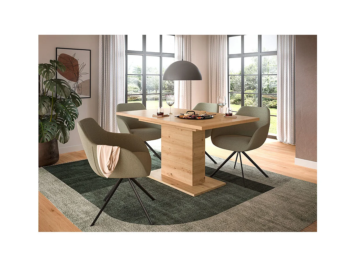 Motion table de salle à manger pied colonne 90x150/190 cm avec 1 rallonge chêne décor.