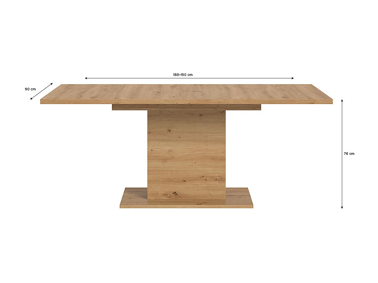 Motion eetkamertafel zuilpoot 90x150/190cm incl. 1 verlengblad eik decor.