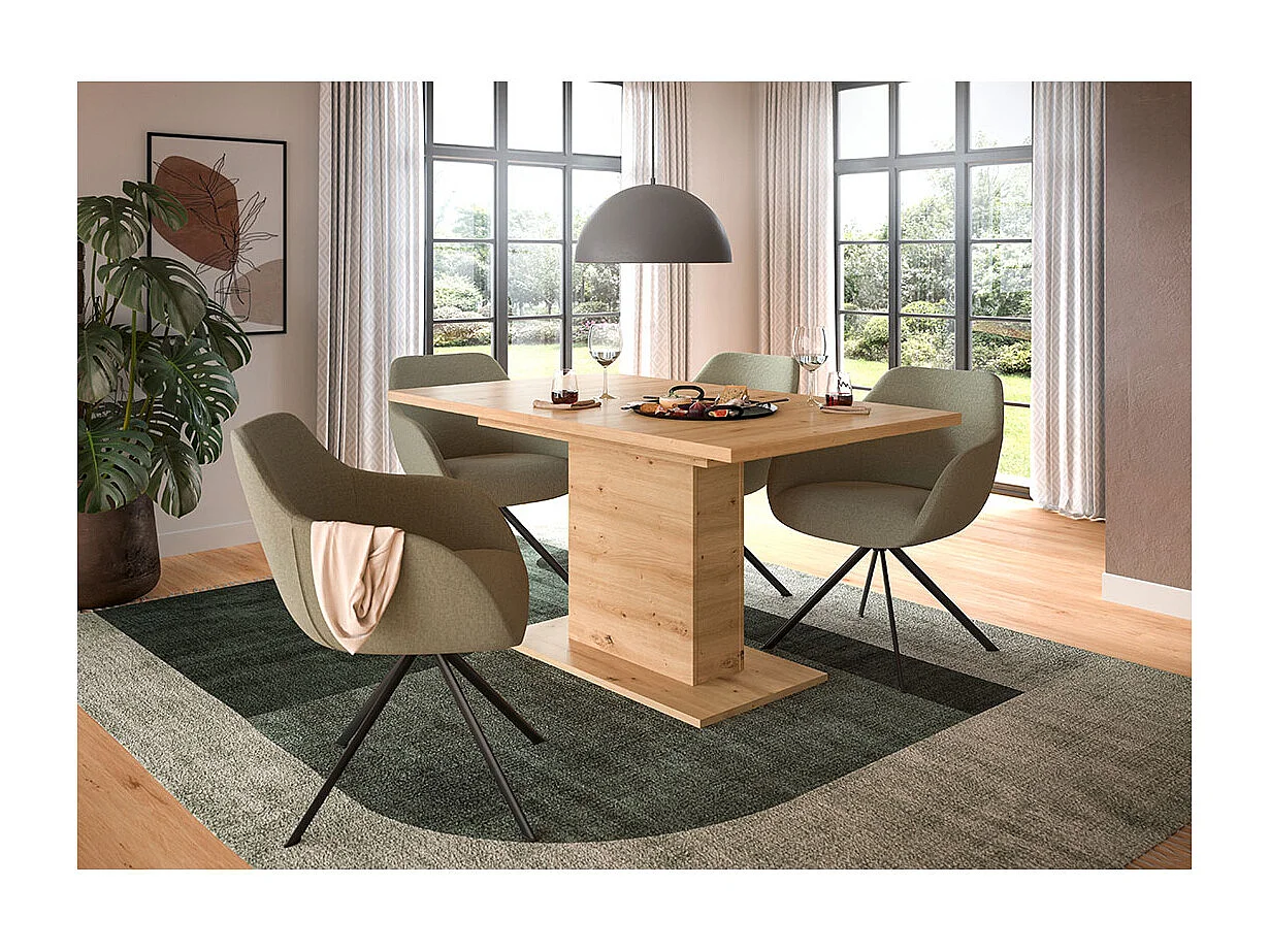 Motion eetkamertafel zuilpoot 90x150/190cm incl. 1 verlengblad eik decor.