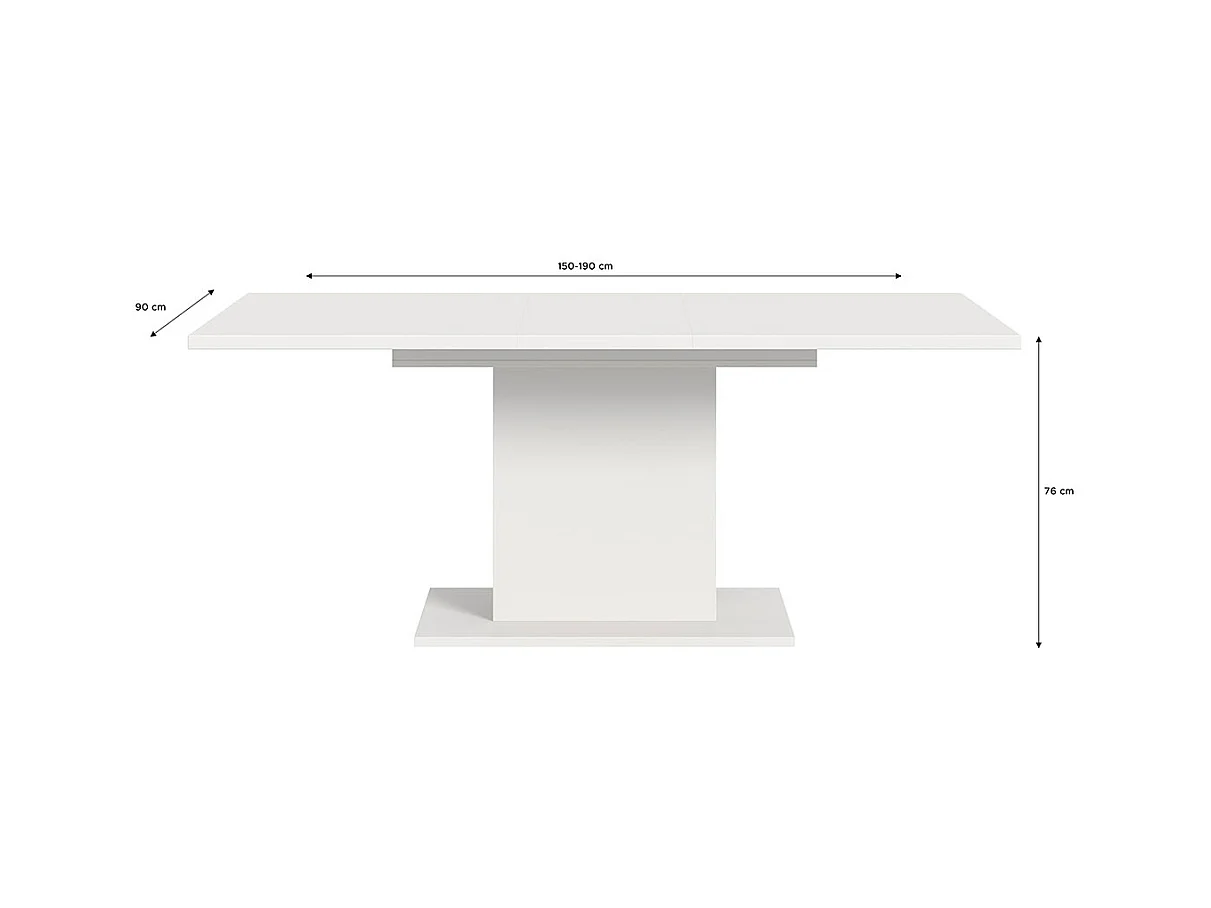 Motion table de salle à manger pied colonne 90x150/190 cm avec 1 rallonge blanc.