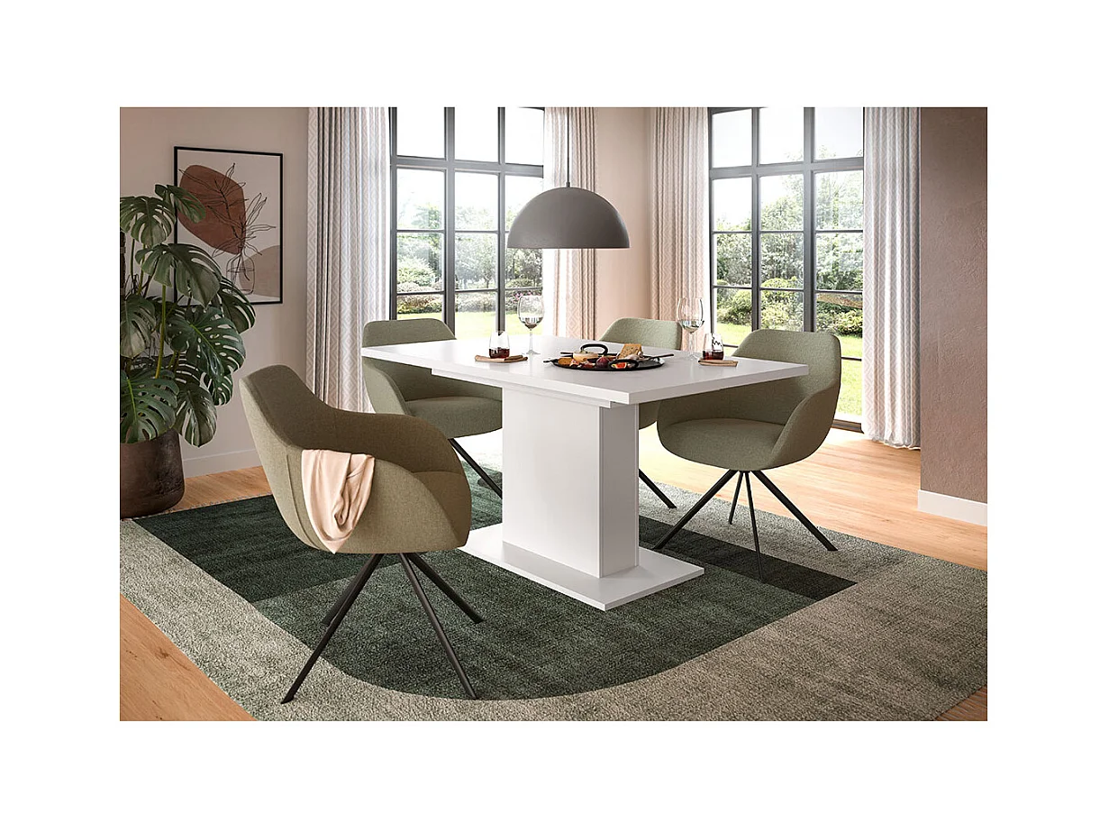 Motion table de salle à manger pied colonne 90x150/190 cm avec 1 rallonge blanc.