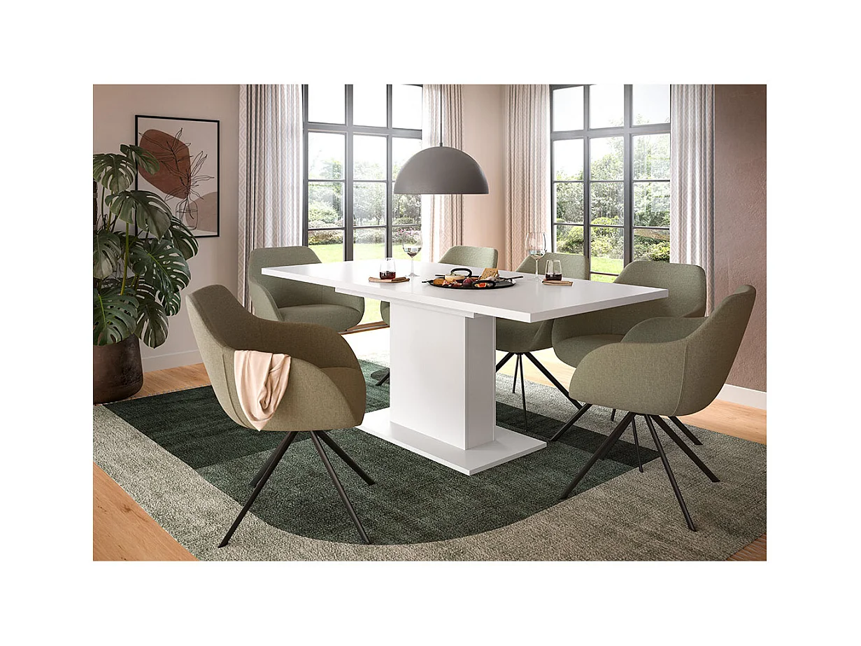 Motion table de salle à manger pied colonne 90x150/190 cm avec 1 rallonge blanc.