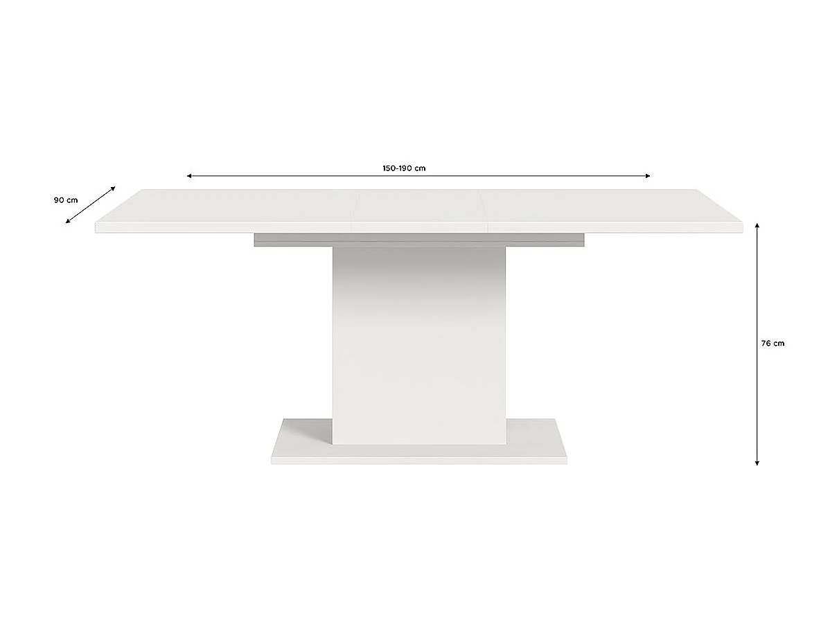 Motion Esstisch Säulenfuß 90x150/190cm inkl. 1 Einlegeplatte weiß.