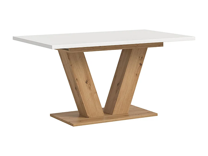 Motion eetkamertafel V-poot 90x150/190cm incl. 1 verlengblad wit, eik decor.