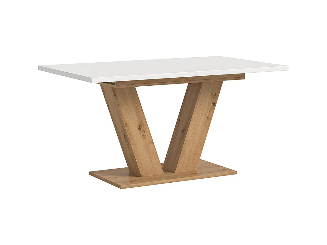 Motion table de salle à manger pieds V 90x150/190 cm avec 1 rallonge blanc, chêne décor.