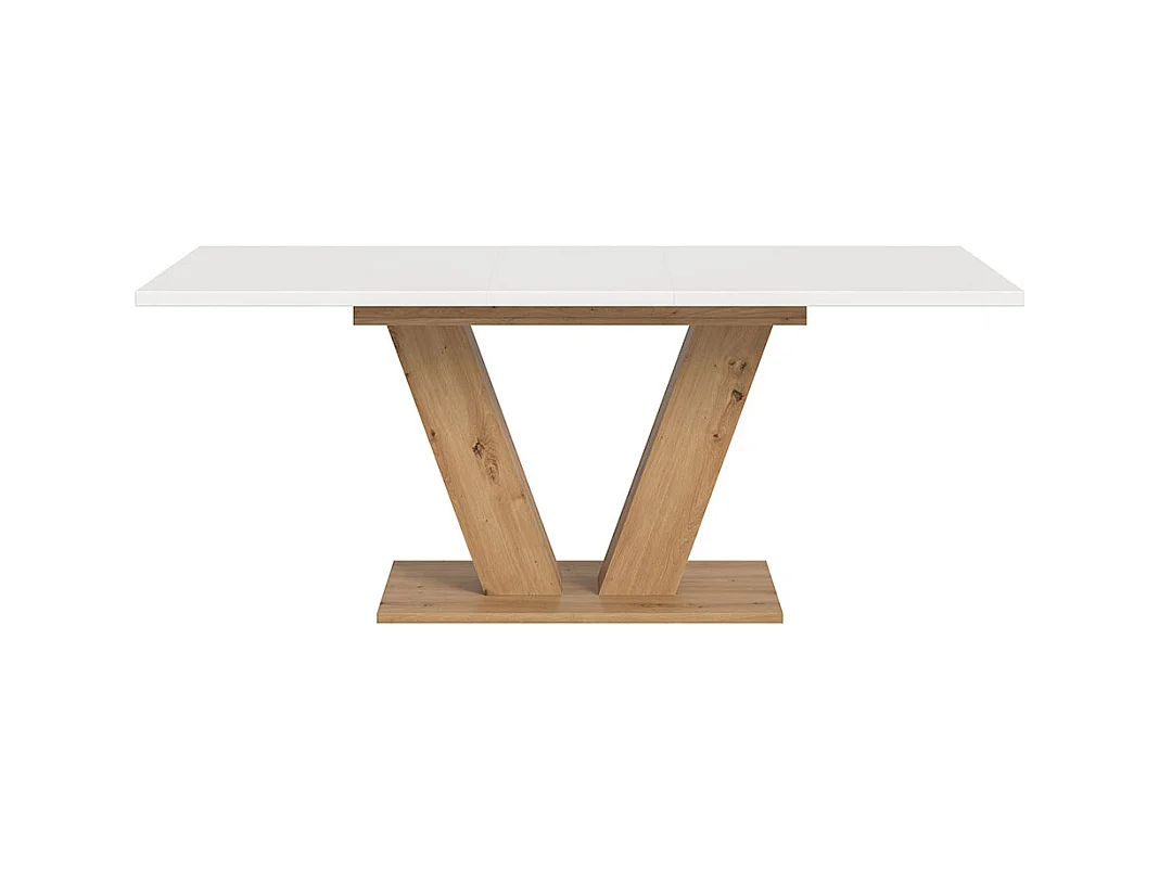 Motion table de salle à manger pieds V 90x150/190 cm avec 1 rallonge blanc, chêne décor.