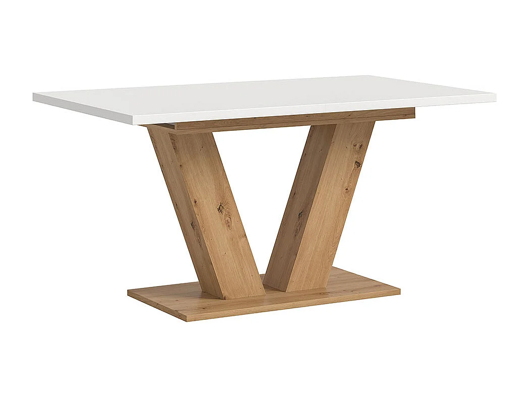 Motion Esstisch V-Fuß 90x150/190cm inkl. 1 Einlegeplatte weiß, Eiche Dekor.