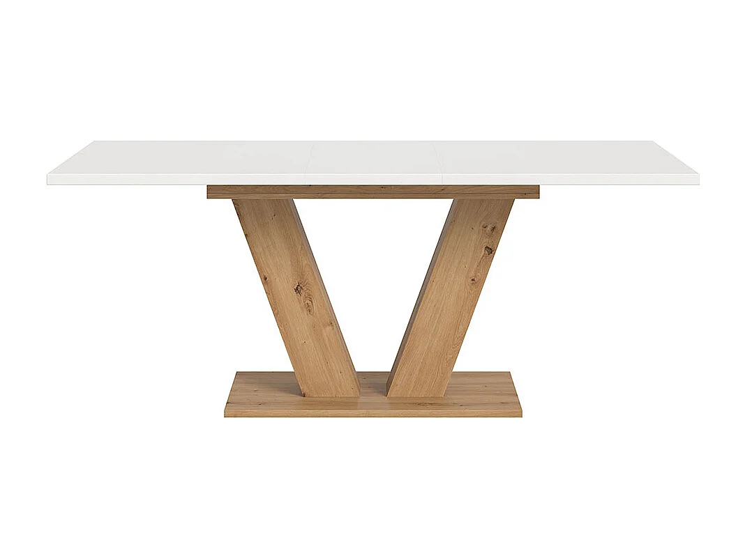 Motion Esstisch V-Fuß 90x150/190cm inkl. 1 Einlegeplatte weiß, Eiche Dekor.
