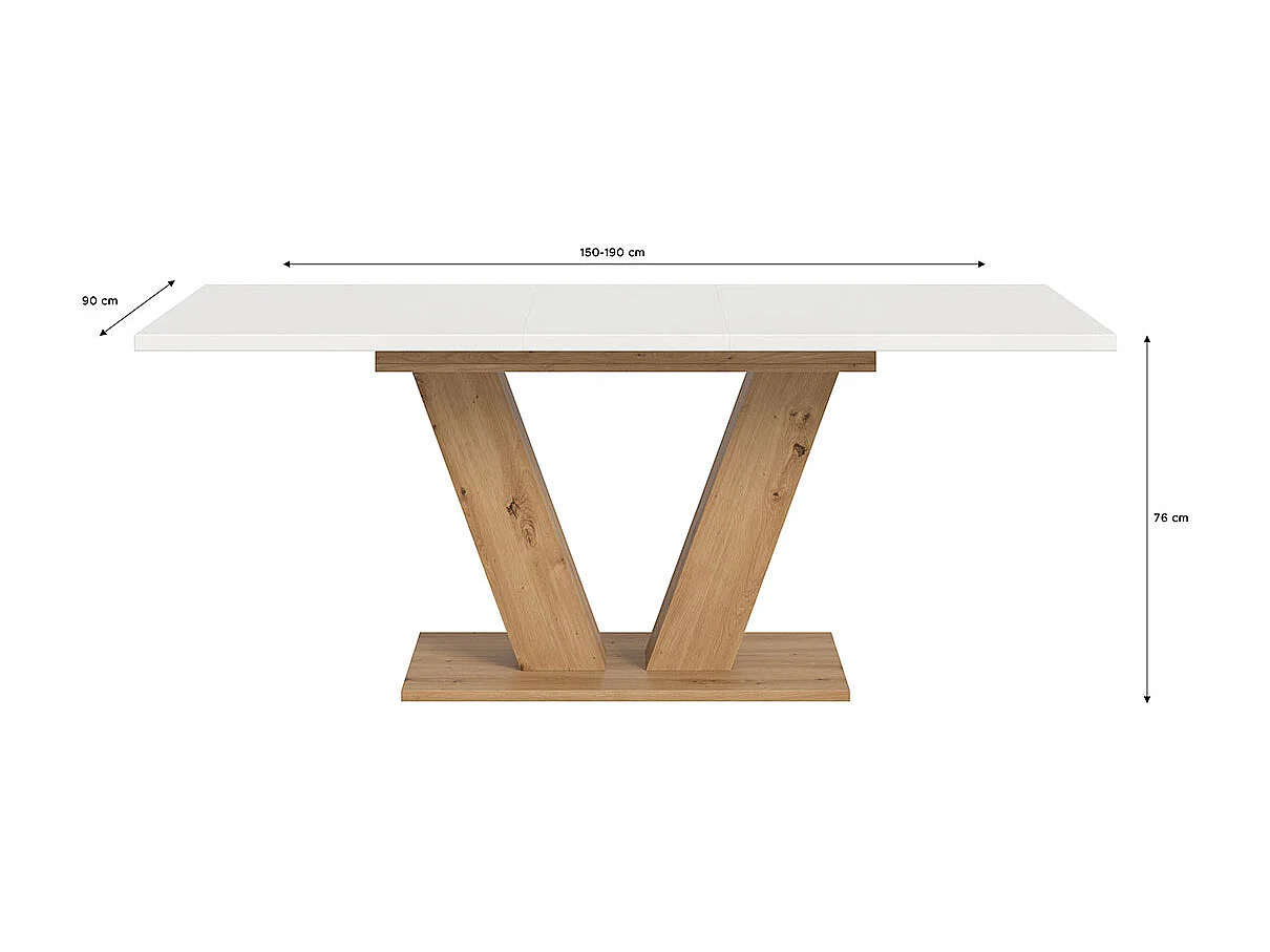 Motion Esstisch V-Fuß 90x150/190cm inkl. 1 Einlegeplatte weiß, Eiche Dekor.