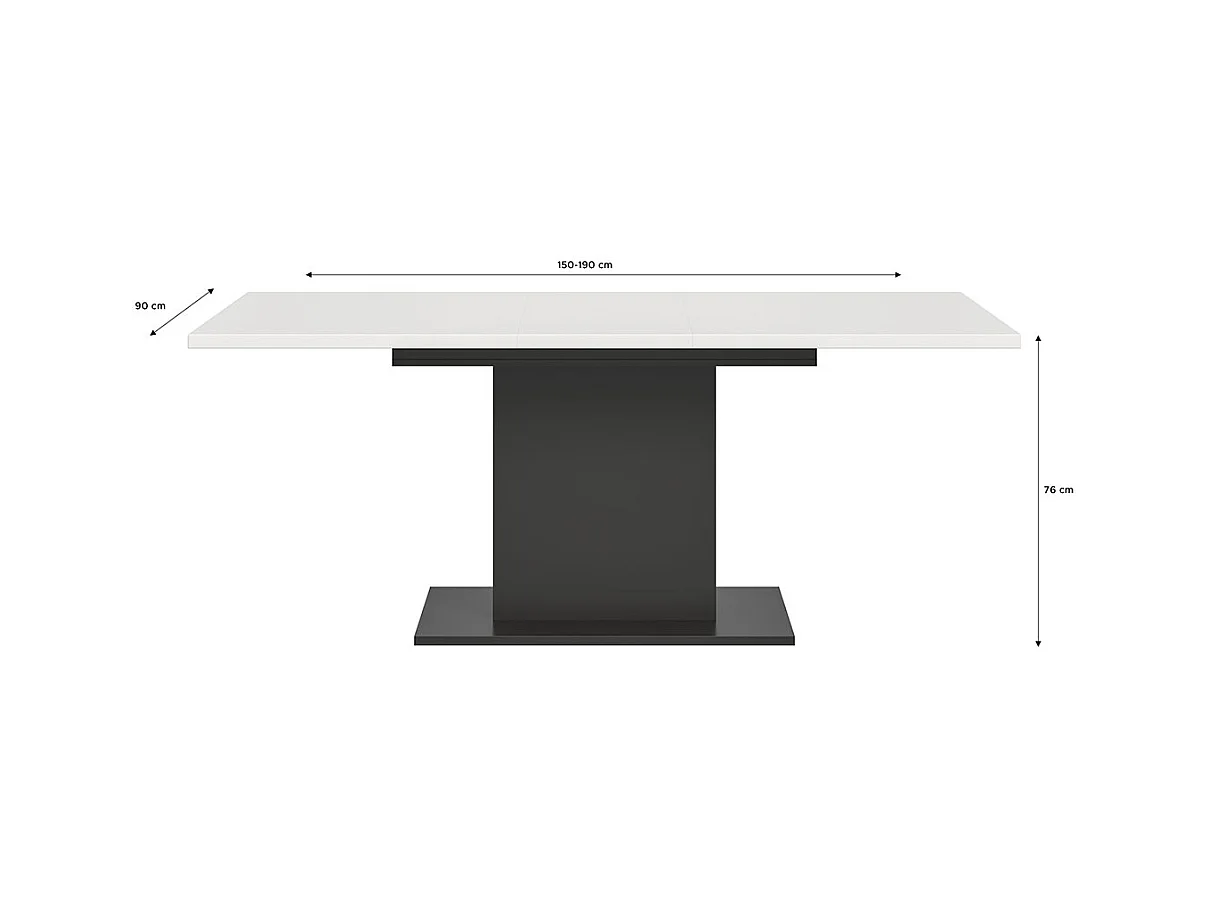 Motion table de salle à manger pied colonne 90x150/190 cm avec 1 rallonge blanc, gris.