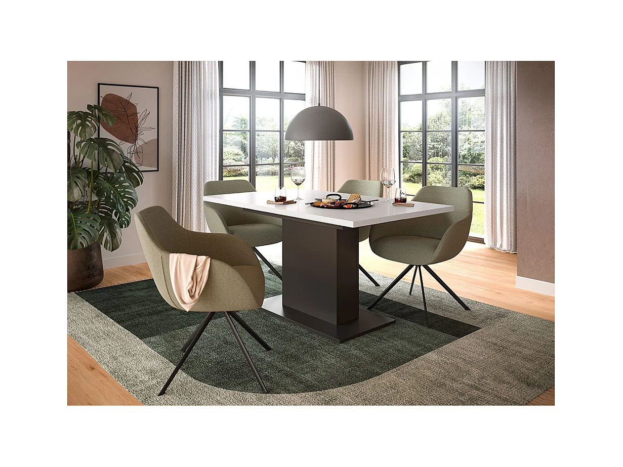 Motion table de salle à manger pied colonne 90x150/190 cm avec 1 rallonge blanc, gris.