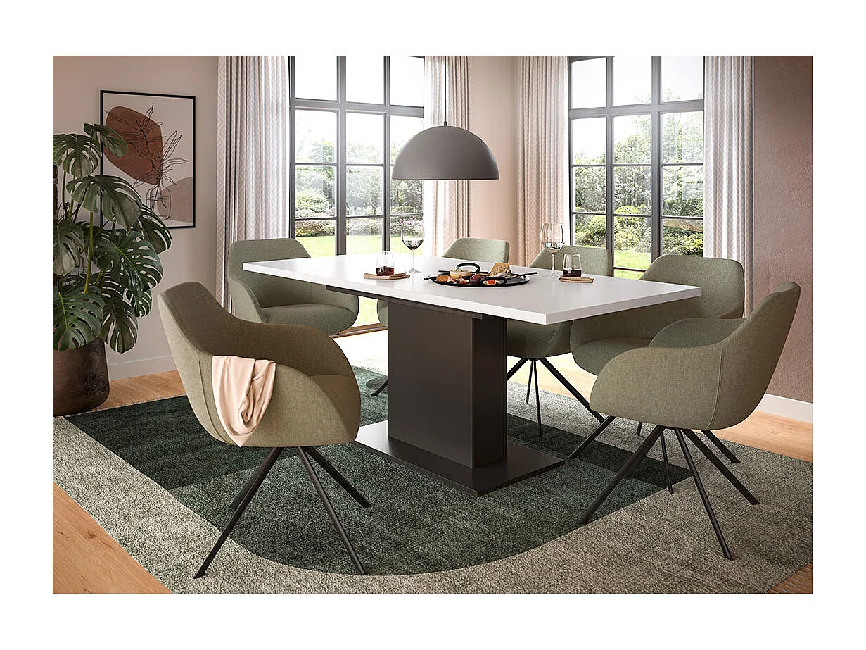 Motion table de salle à manger pied colonne 90x150/190 cm avec 1 rallonge blanc, gris.