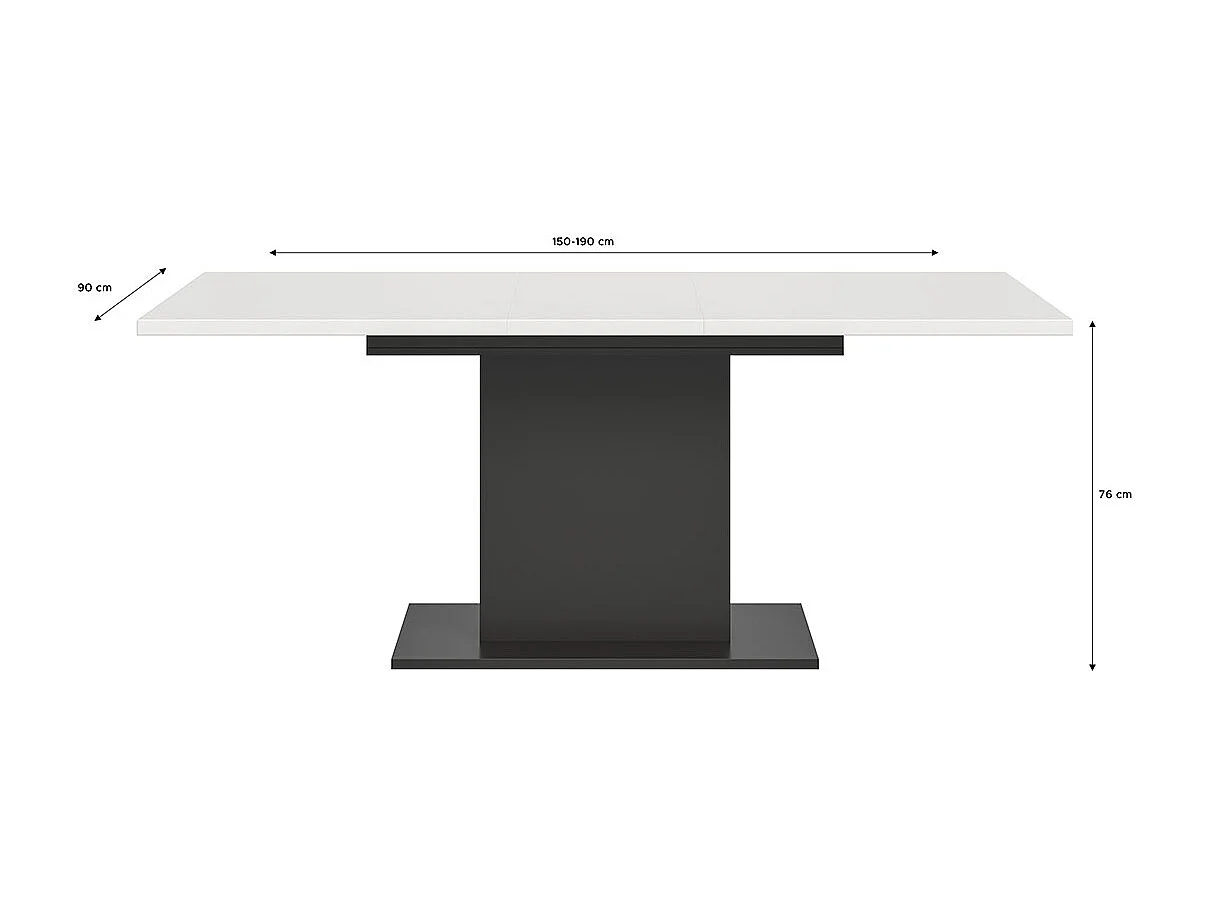 Motion eetkamertafel zuilpoot 90x150/190cm incl. 1 verlengblad wit, grijs.