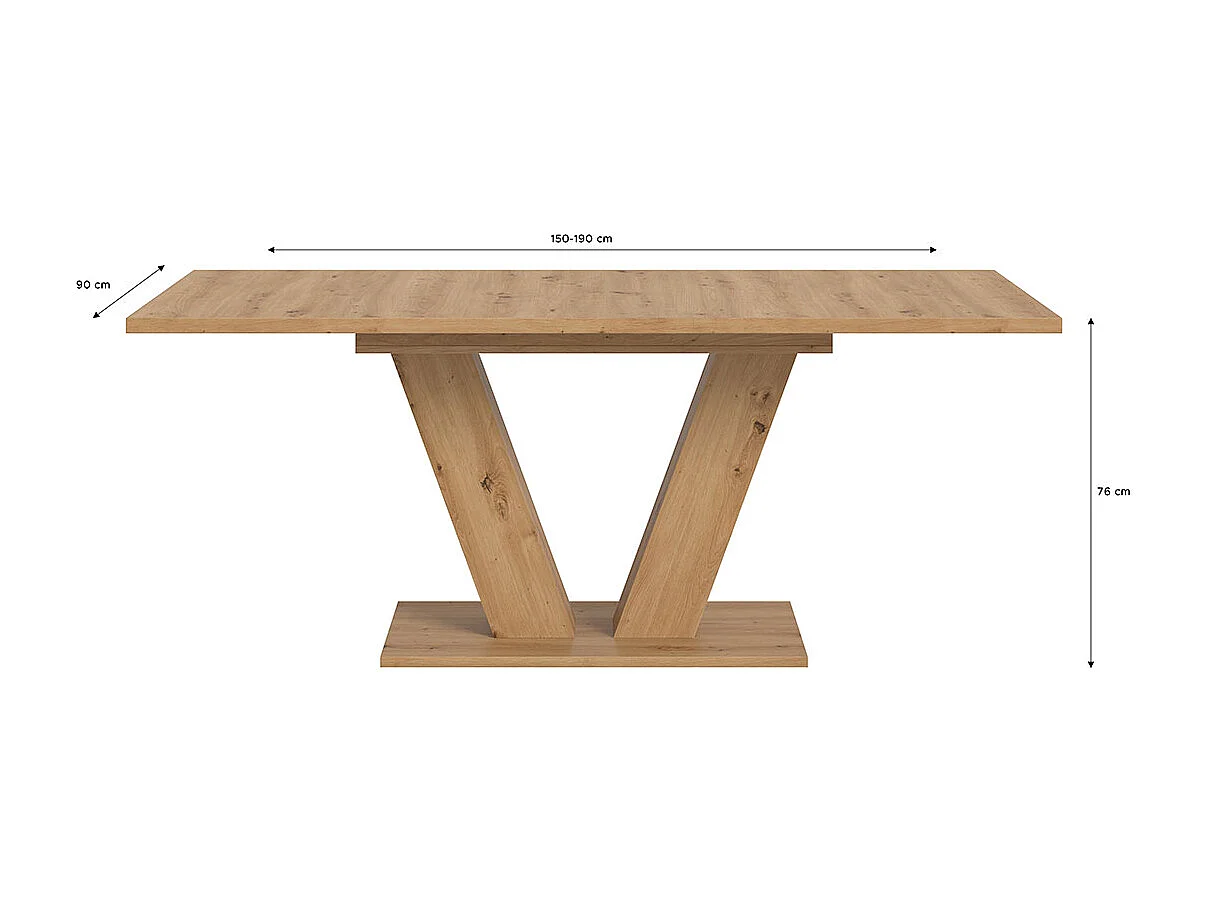 Motion eetkamertafel V-poot 90x150/190cm incl. 1 verlengblad eik decor.