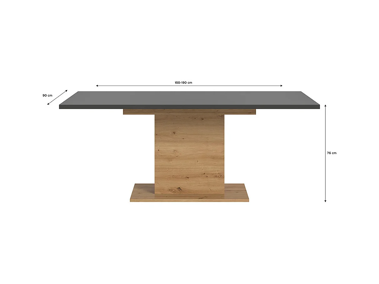 Motion table de salle à manger pied colonne 90x150/190 cm avec 1 rallonge gris, chêne décor.