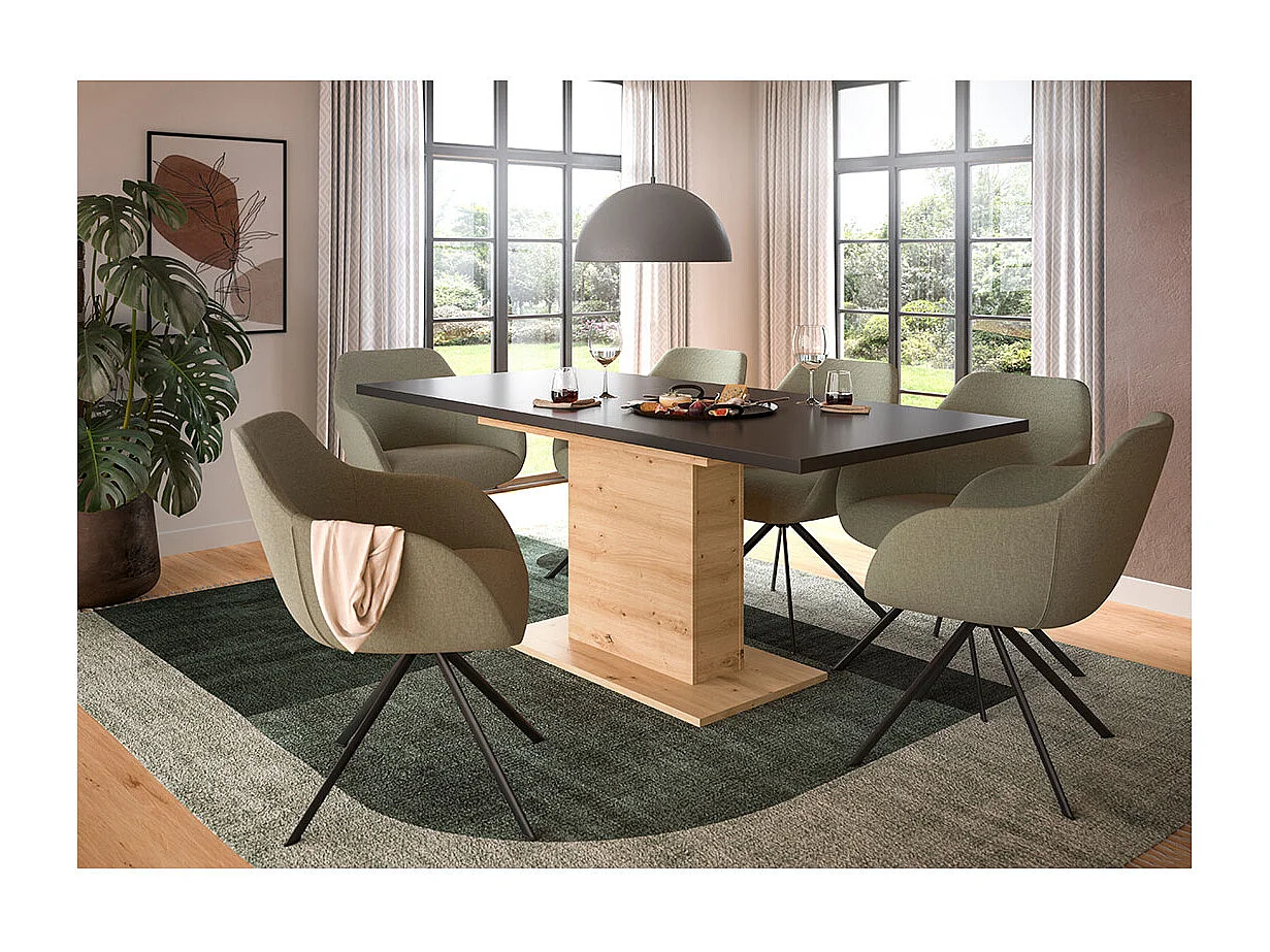 Motion table de salle à manger pied colonne 90x150/190 cm avec 1 rallonge gris, chêne décor.