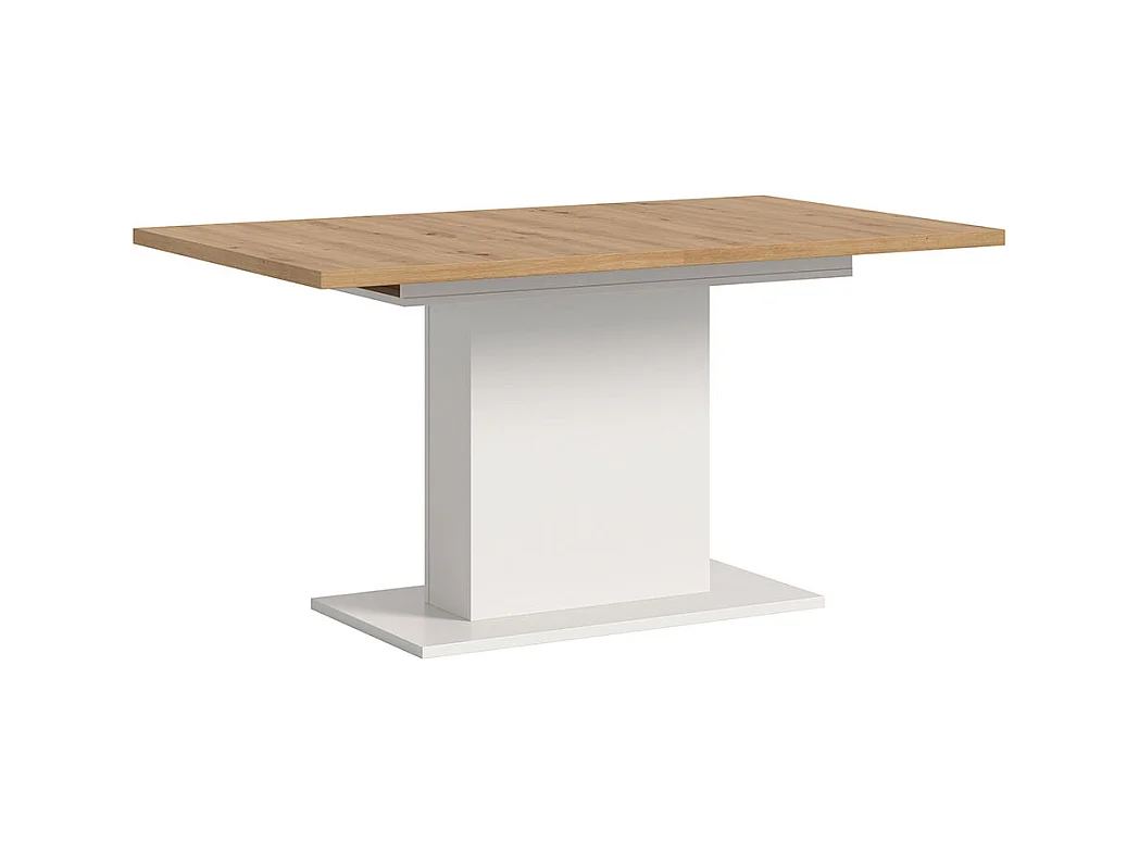 Motion table de salle à manger pied colonne 90x150/190 cm avec 1 rallonge chêne décor, blanc.