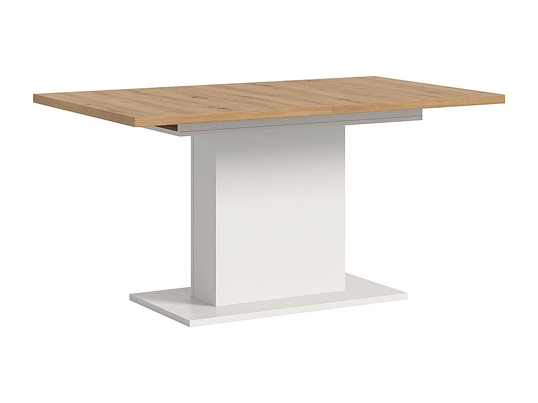 Motion eetkamertafel zuilpoot 90x150/190cm incl. 1 verlengblad eik decor, wit.