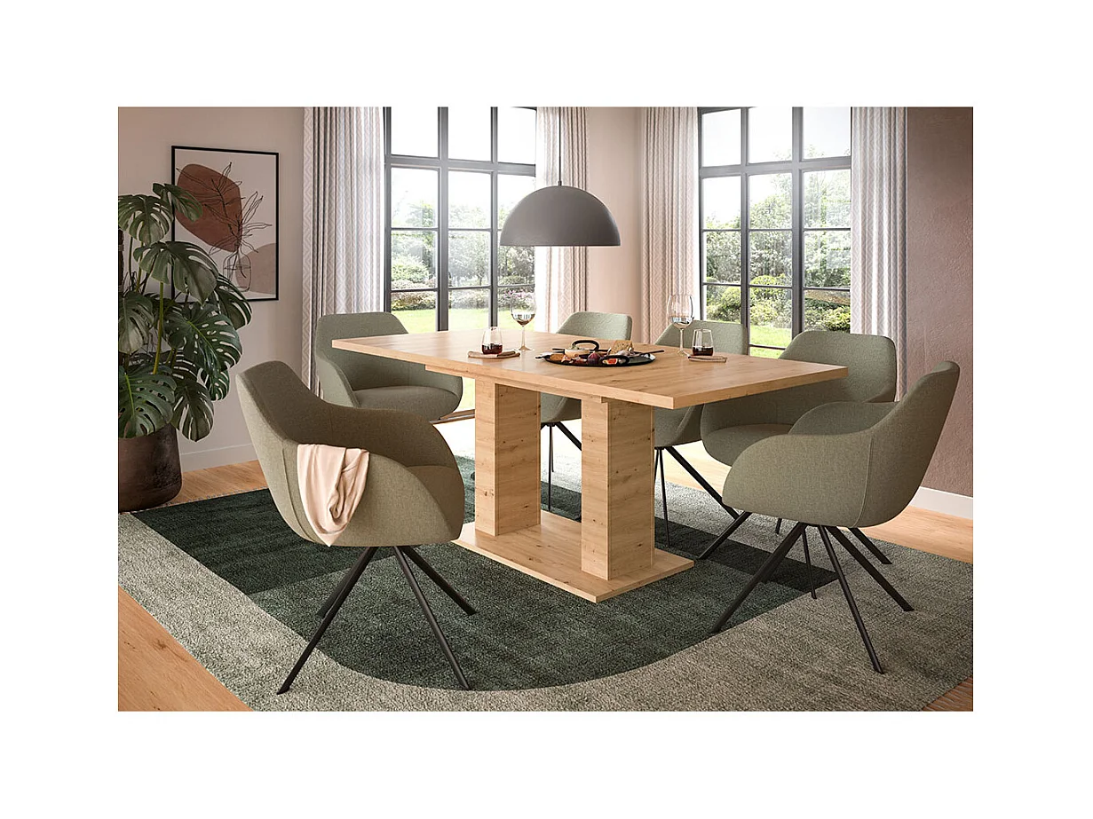 Motion table de salle à manger double colonne 90x150/190 cm avec 1 rallonge chêne décor.