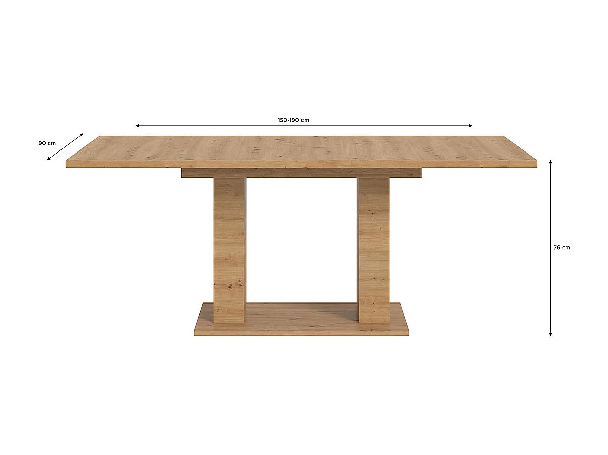 Motion eetkamertafel dubbele zuilpoot 90x150/190cm incl. 1 verlengblad eik decor.