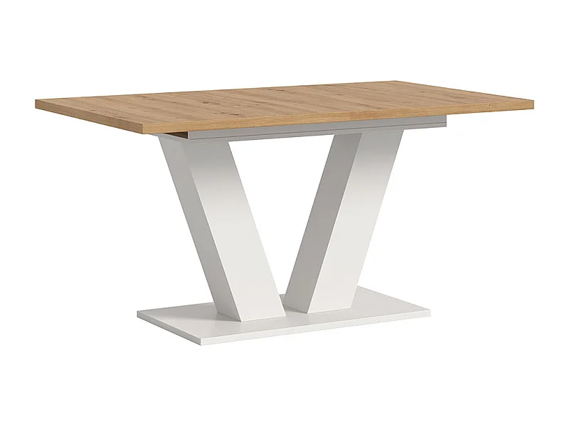 Motion table de salle à manger pieds V 90x150/190 cm avec 1 rallonge chêne décor, blanc.