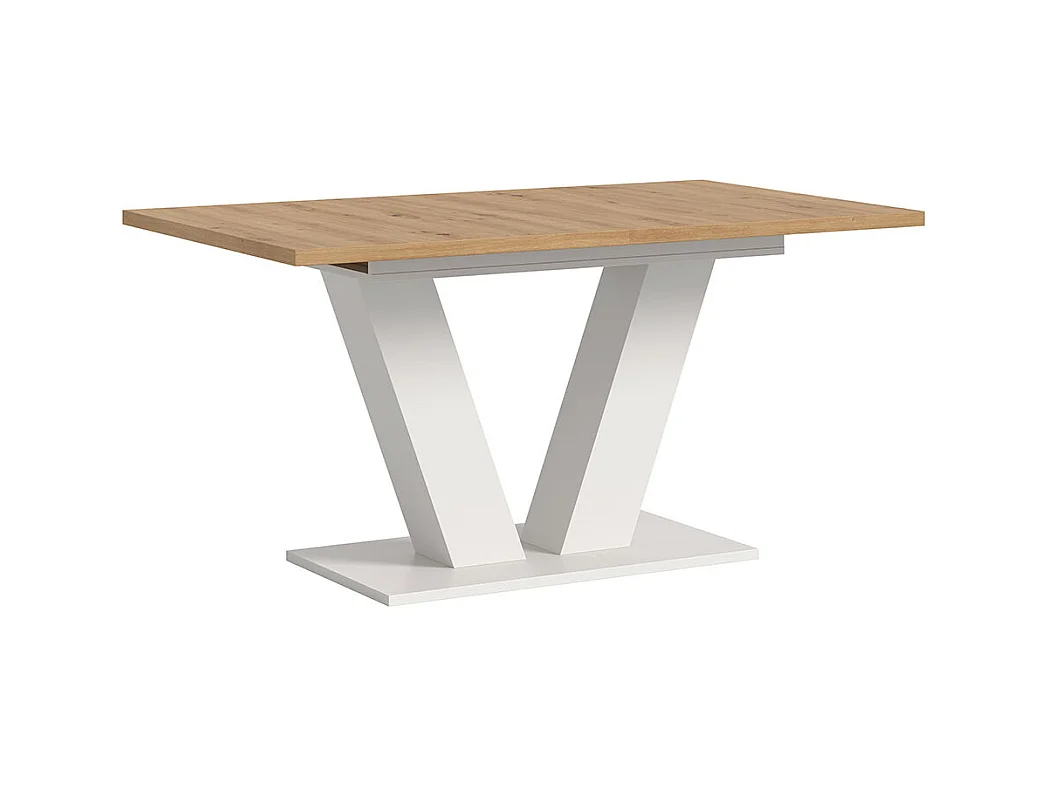 Motion table de salle à manger pieds V 90x150/190 cm avec 1 rallonge chêne décor, blanc.