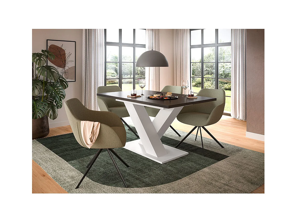 Motion table de salle à manger pieds X 90x150/190 cm avec 1 rallonge gris, blanc.