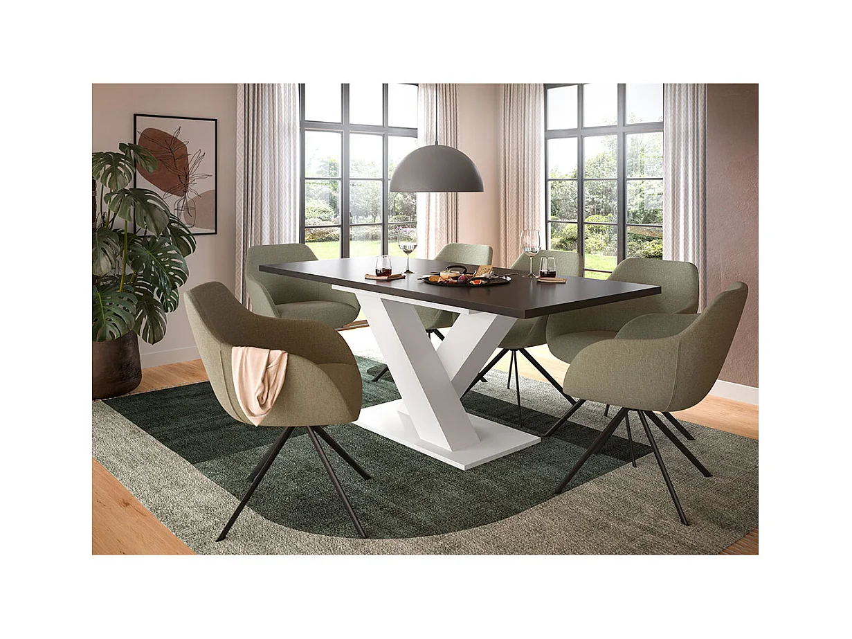 Motion table de salle à manger pieds X 90x150/190 cm avec 1 rallonge gris, blanc.