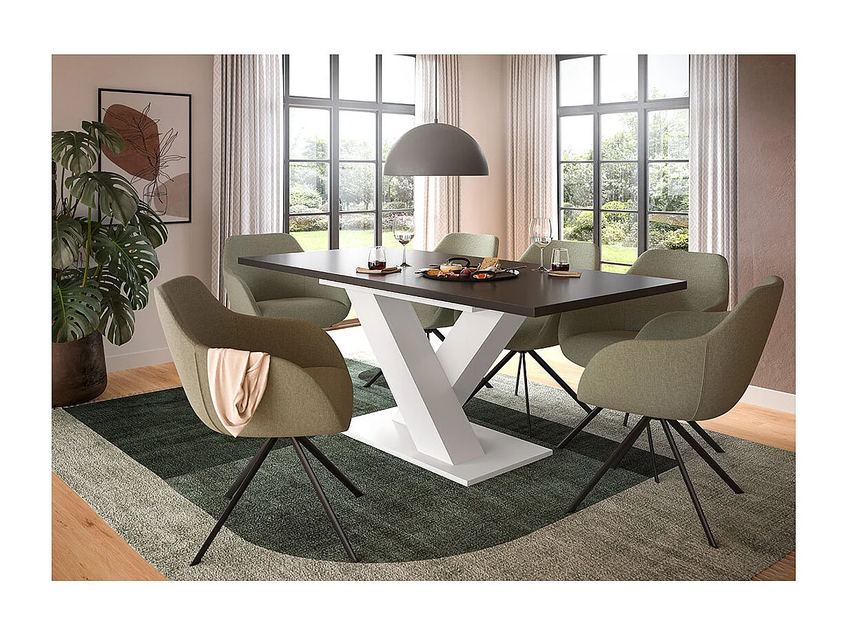 Motion table de salle à manger pieds X 90x150/190 cm avec 1 rallonge gris, blanc.