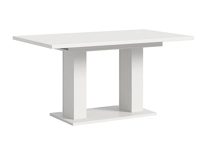 Motion eetkamertafel dubbele zuilpoot 90x150/190cm incl. 1 verlengblad wit.