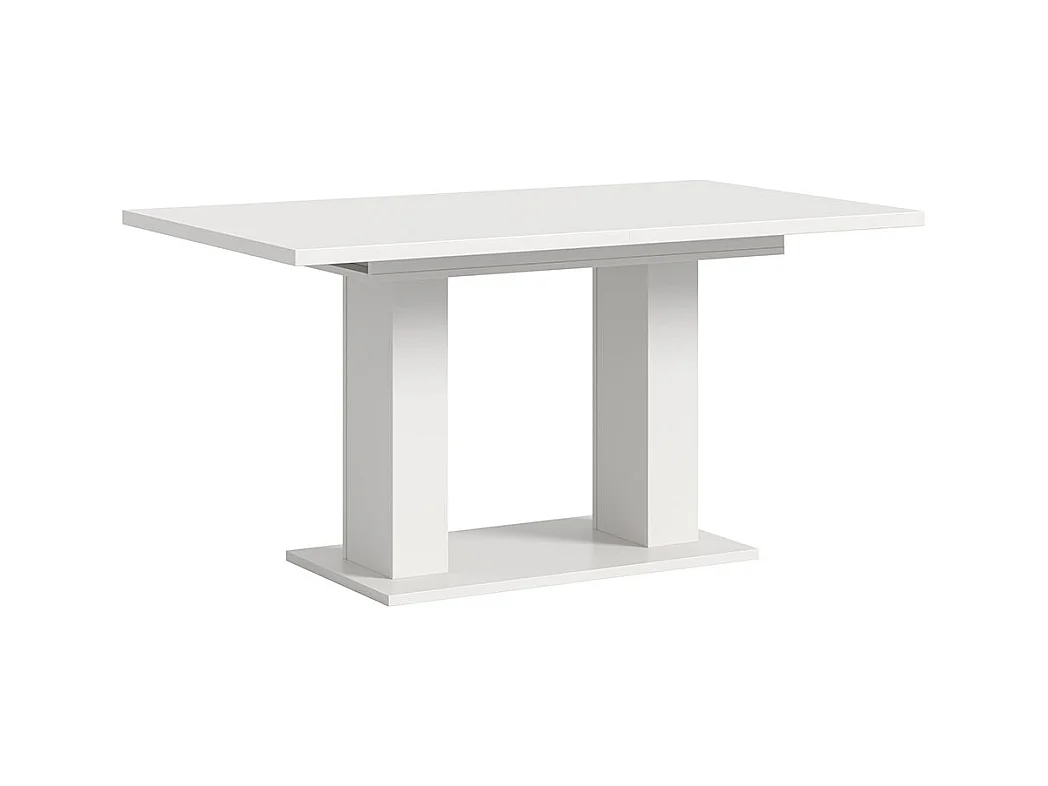 Motion eetkamertafel dubbele zuilpoot 90x150/190cm incl. 1 verlengblad wit.